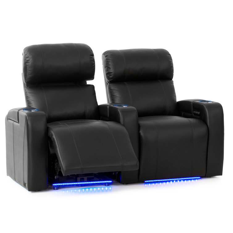 Ebern Designs Leather Power Reclining Home Theater Seating with Cup